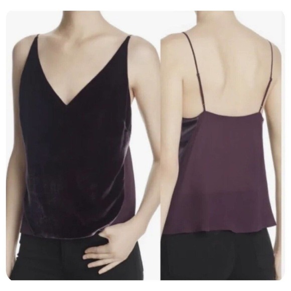 J Brand Velvet Velour Top Sheer Back Eggplant Silk Blend Size Large - Picture 1 of 5